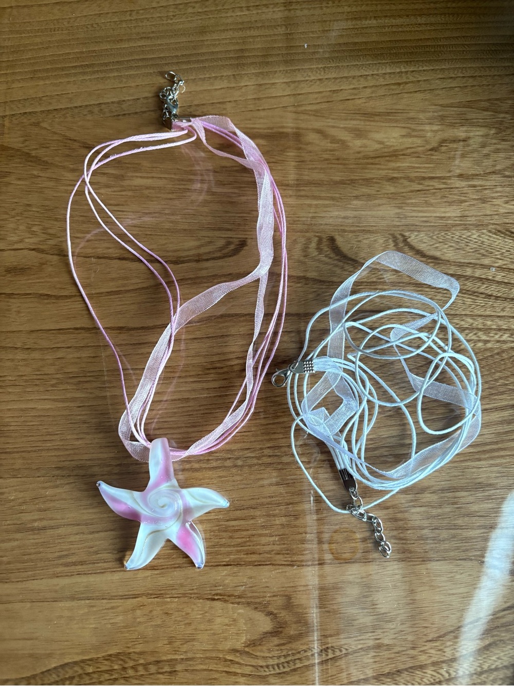 Swirl Pink Glass Starfish Necklace